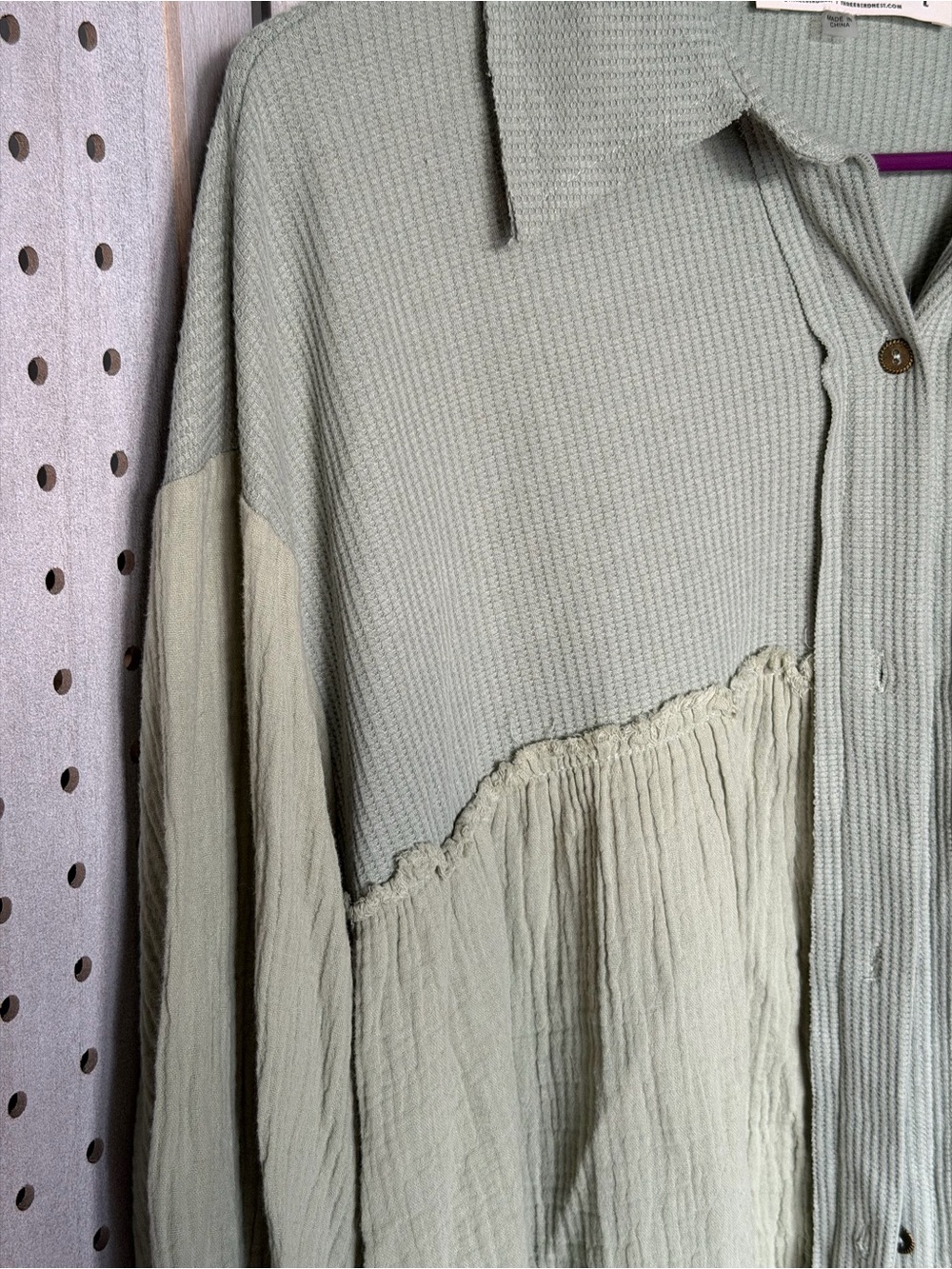 Three Bird Nest Sage Green Casual Button-Down Shirt Dress - Picture 2 of 9